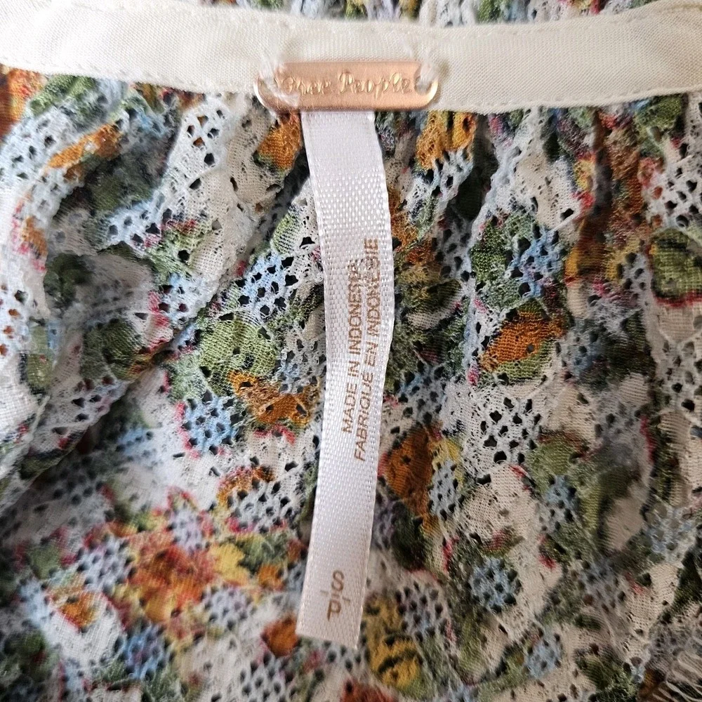Free People Astra Peasant Top Size Small Floral Mesh Sheer Cottagecore Festival‎